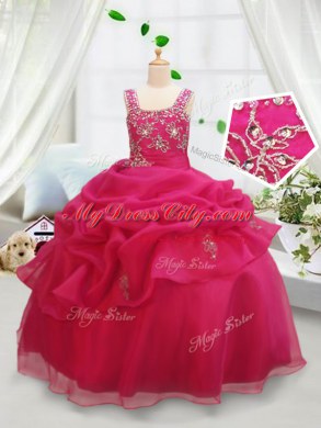 Square Sleeveless Beading and Pick Ups Zipper Pageant Dress for Girls