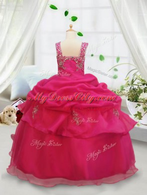 Square Sleeveless Beading and Pick Ups Zipper Pageant Dress for Girls