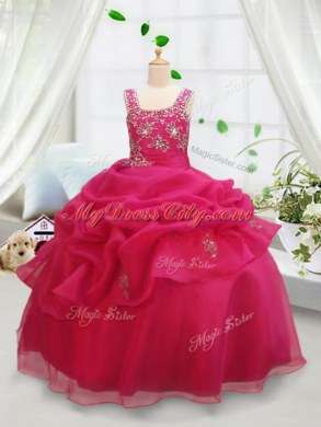 Square Sleeveless Beading and Pick Ups Zipper Pageant Dress for Girls