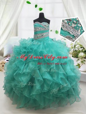 Affordable Sweetheart Sleeveless Organza Kids Pageant Dress Beading and Ruffles Lace Up