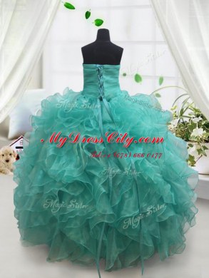 Affordable Sweetheart Sleeveless Organza Kids Pageant Dress Beading and Ruffles Lace Up