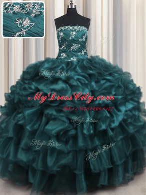 Ruffled Layers Navy Blue Sleeveless Organza Lace Up Vestidos de Quinceanera for Military Ball and Sweet 16 and Quinceanera