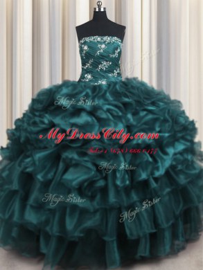 Ruffled Layers Navy Blue Sleeveless Organza Lace Up Vestidos de Quinceanera for Military Ball and Sweet 16 and Quinceanera