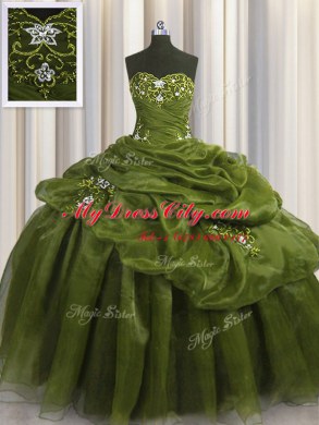 Perfect Olive Green Sweetheart Lace Up Beading and Appliques and Pick Ups Sweet 16 Dresses Sleeveless