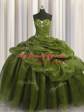 Perfect Olive Green Sweetheart Lace Up Beading and Appliques and Pick Ups Sweet 16 Dresses Sleeveless