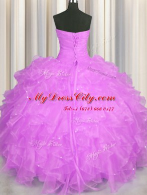 Hot Selling Sleeveless Beading and Ruffles Lace Up Quince Ball Gowns