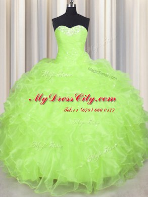 Sweetheart Sleeveless Organza Sweet 16 Dresses Beading and Ruffles Lace Up