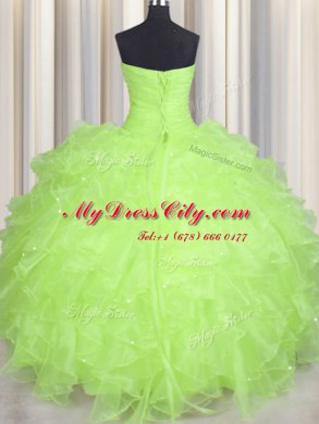 Sweetheart Sleeveless Organza Sweet 16 Dresses Beading and Ruffles Lace Up