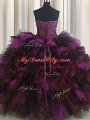 Exceptional Multi-color Ball Gowns Organza and Tulle Sweetheart Sleeveless Beading and Ruffles and Ruffled Layers Floor Length Lace Up Quinceanera Dress