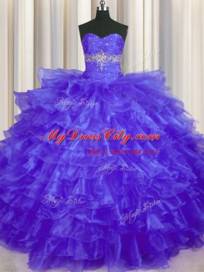 Graceful Sleeveless Lace Up Floor Length Beading and Ruffled Layers Sweet 16 Quinceanera Dress