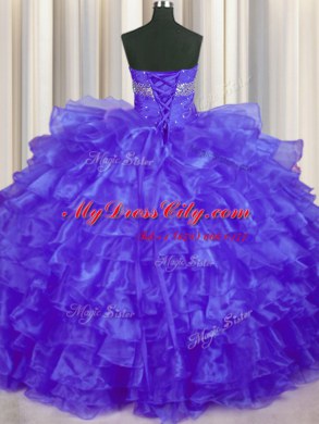 Graceful Sleeveless Lace Up Floor Length Beading and Ruffled Layers Sweet 16 Quinceanera Dress