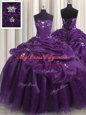 Floor Length Ball Gowns Sleeveless Purple 15th Birthday Dress Lace Up