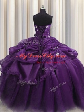 Floor Length Ball Gowns Sleeveless Purple 15th Birthday Dress Lace Up