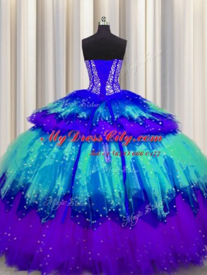 Bling-bling Visible Boning Multi-color Sweetheart Lace Up Beading and Ruffles and Ruffled Layers and Sequins Sweet 16 Dresses Sleeveless