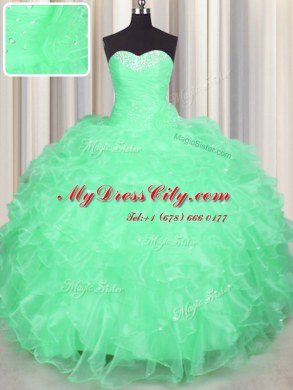 Glittering Sweetheart Sleeveless Organza Sweet 16 Dresses Beading and Ruffles Lace Up