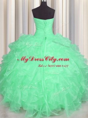 Glittering Sweetheart Sleeveless Organza Sweet 16 Dresses Beading and Ruffles Lace Up