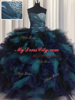 Floor Length Multi-color Sweet 16 Dresses Organza and Tulle Sleeveless Beading and Ruffles