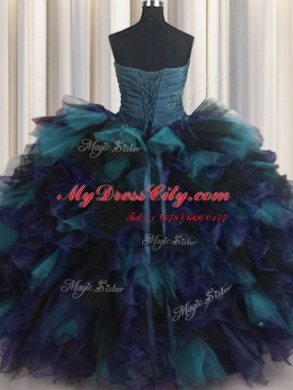 Floor Length Multi-color Sweet 16 Dresses Organza and Tulle Sleeveless Beading and Ruffles