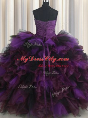 Deluxe Sleeveless Beading and Ruffles and Ruffled Layers Lace Up Quinceanera Gown