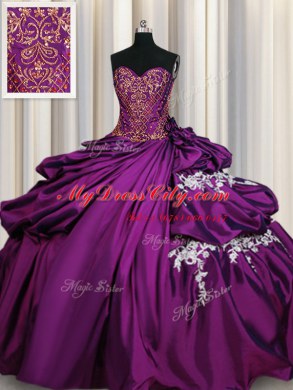 Purple Sweetheart Neckline Beading and Appliques Quinceanera Gowns Sleeveless Lace Up