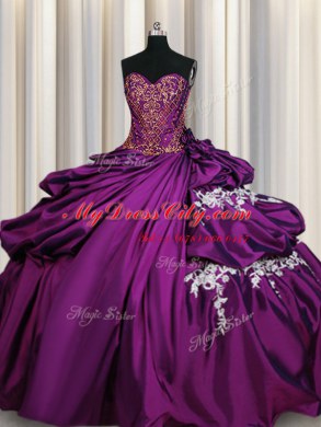 Purple Sweetheart Neckline Beading and Appliques Quinceanera Gowns Sleeveless Lace Up