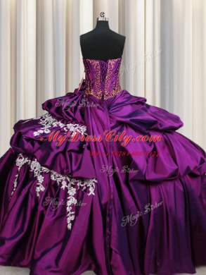 Purple Sweetheart Neckline Beading and Appliques Quinceanera Gowns Sleeveless Lace Up