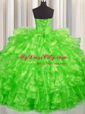 Ideal Organza Lace Up Sweetheart Sleeveless Floor Length Quinceanera Gowns Beading and Ruffled Layers