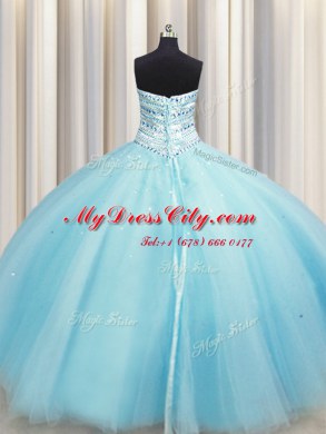 Ideal Bling-bling Big Puffy Aqua Blue Sweetheart Lace Up Beading 15 Quinceanera Dress Sleeveless