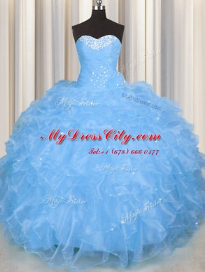 Fantastic Floor Length Baby Blue Sweet 16 Quinceanera Dress Sweetheart Sleeveless Lace Up