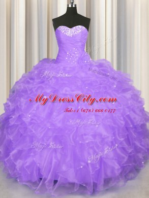 Captivating Sleeveless Lace Up Floor Length Beading and Ruffles 15 Quinceanera Dress