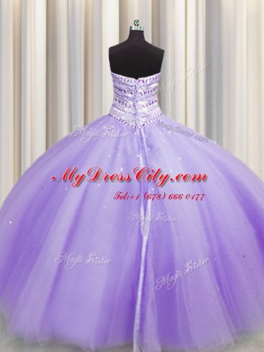 Glorious Bling-bling Puffy Skirt Floor Length Lavender Vestidos de Quinceanera Sweetheart Sleeveless Lace Up