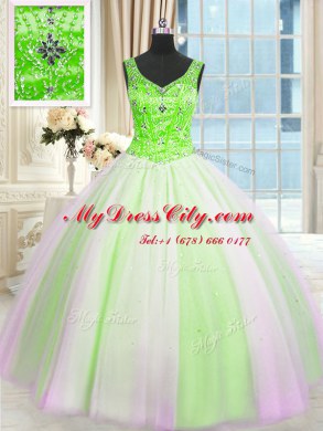 Flirting Multi-color Sleeveless Beading and Sequins Floor Length Sweet 16 Dresses