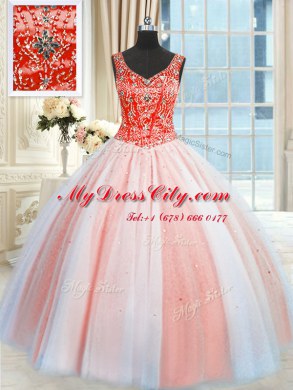 Stunning Sleeveless Beading and Sequins Lace Up Vestidos de Quinceanera