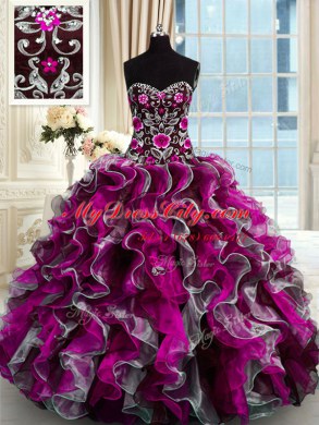 Floor Length Multi-color Quinceanera Gown Organza Sleeveless Beading and Appliques