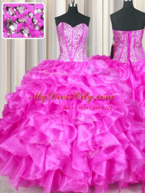 Sweetheart Sleeveless Organza 15th Birthday Dress Beading and Ruffles Lace Up