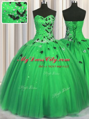 Tulle Sleeveless Floor Length Sweet 16 Dress and Beading and Appliques