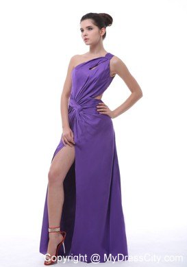 Chiffon Ruche One Should Purple Cutout Back Prom Dress