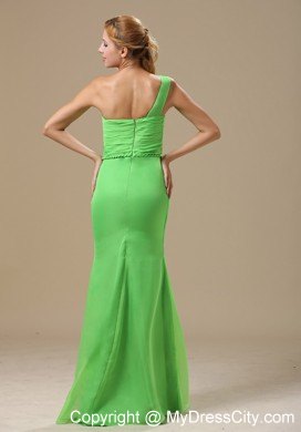 One Shoulder Ruched Slit Prom Dress with the Back Covered