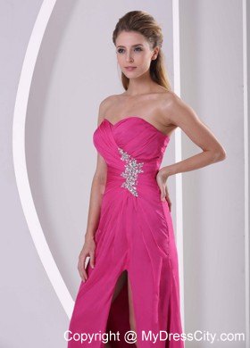 Hot Pink Sweetheart Beading Prom Dress for Women with High Slit