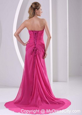 Hot Pink Sweetheart Beading Prom Dress for Women with High Slit