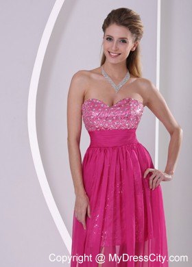 Paillette High Low Sweetheart Hot Pink Back Out Prom Dress