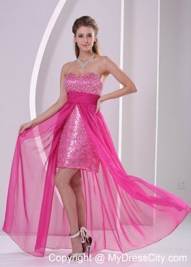 Paillette High Low Sweetheart Hot Pink Back Out Prom Dress