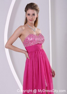 Paillette High Low Sweetheart Hot Pink Back Out Prom Dress