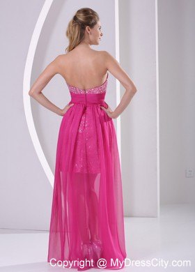 Paillette High Low Sweetheart Hot Pink Back Out Prom Dress