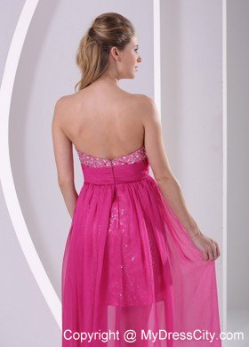 Paillette High Low Sweetheart Hot Pink Back Out Prom Dress