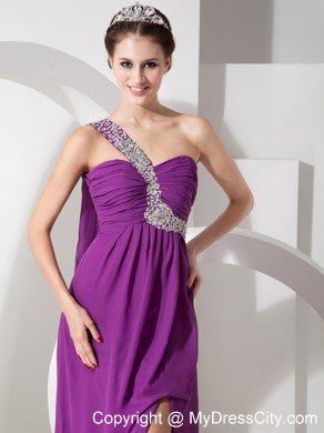 Beading and Ruche One Shoulder Prom Dress with the Back Out