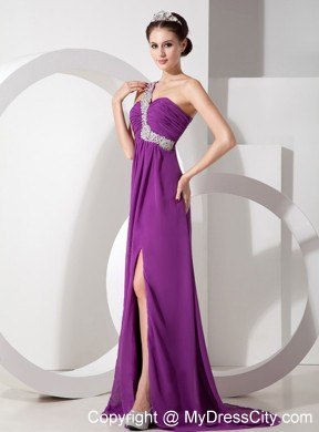 Beading and Ruche One Shoulder Prom Dress with the Back Out