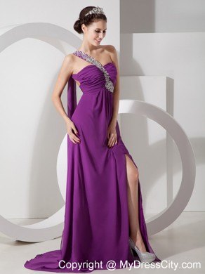 Beading and Ruche One Shoulder Prom Dress with the Back Out