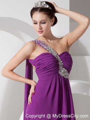 Beading and Ruche One Shoulder Prom Dress with the Back Out