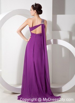 Beading and Ruche One Shoulder Prom Dress with the Back Out